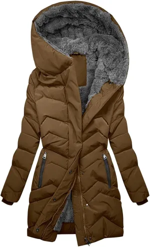 Winter Coats for Women Quilted Puffer Jackets Thicken Warm Jacket Sherpa Fleece Down Coat Zip Up Hooded Outerwear