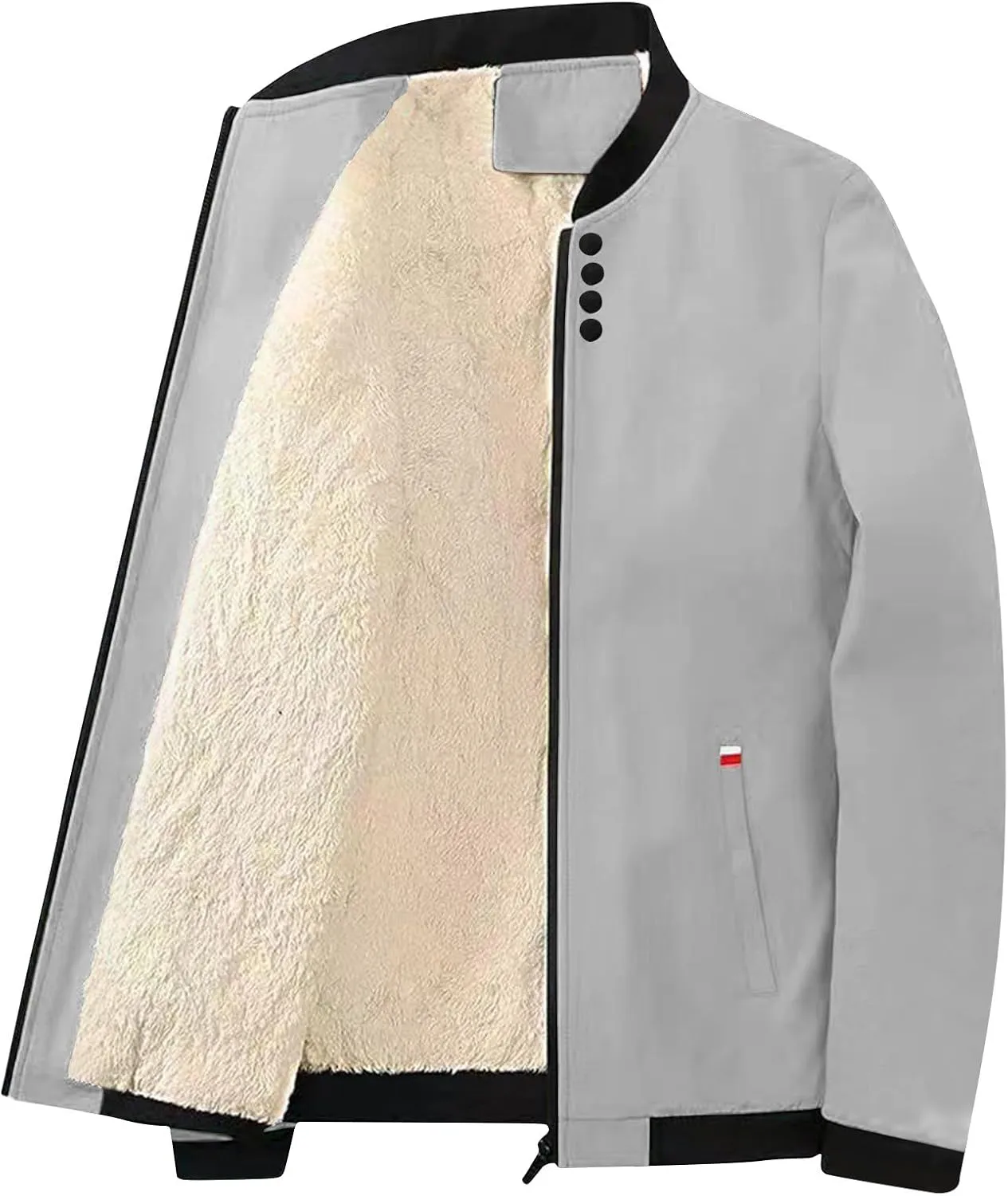 Winter Thermal Jackets For Men Long Sleeve Zip Fleece Lined Casual Jacket Sherpa Windproof Bomber Jackets With Pocket