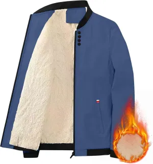 Winter Thermal Jackets For Men Long Sleeve Zip Fleece Lined Casual Jacket Sherpa Windproof Bomber Jackets With Pocket