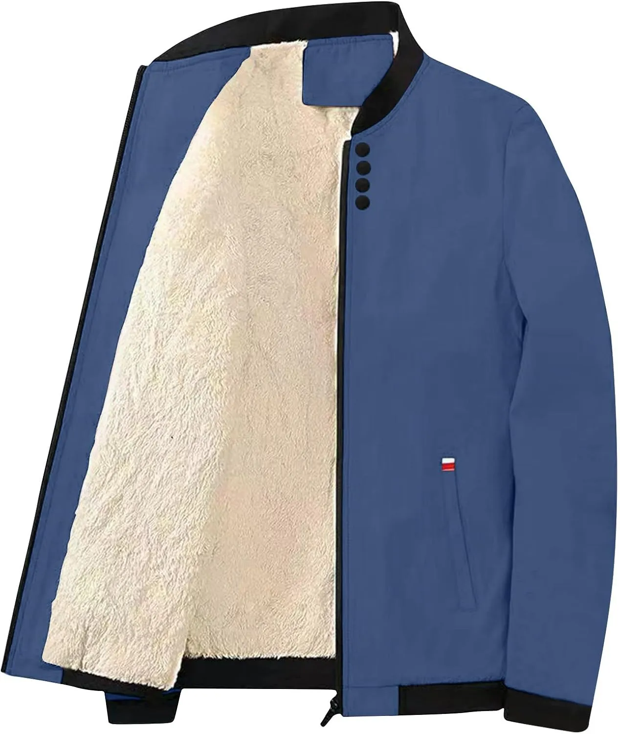 Winter Thermal Jackets For Men Long Sleeve Zip Fleece Lined Casual Jacket Sherpa Windproof Bomber Jackets With Pocket