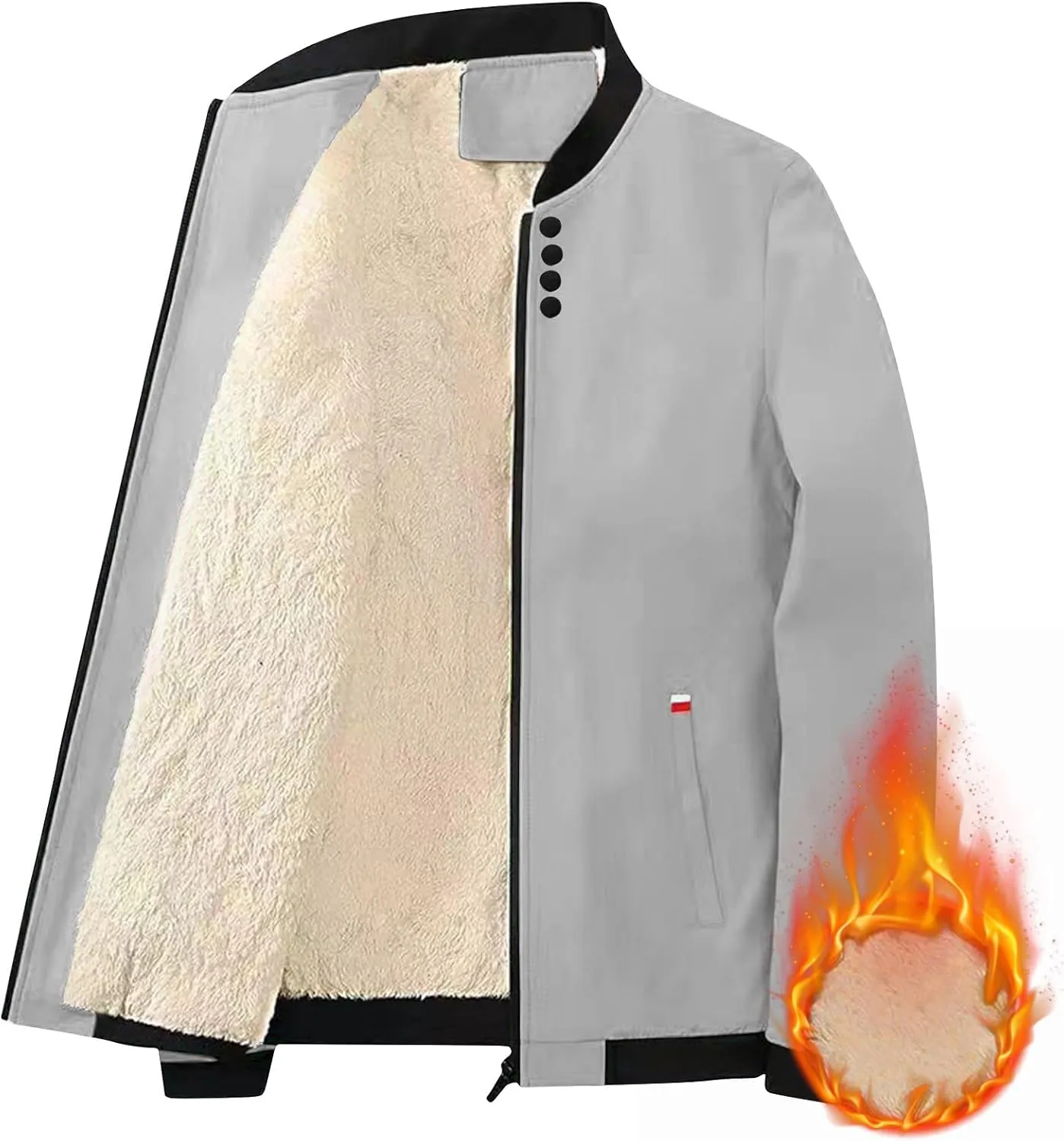 Winter Thermal Jackets For Men Long Sleeve Zip Fleece Lined Casual Jacket Sherpa Windproof Bomber Jackets With Pocket