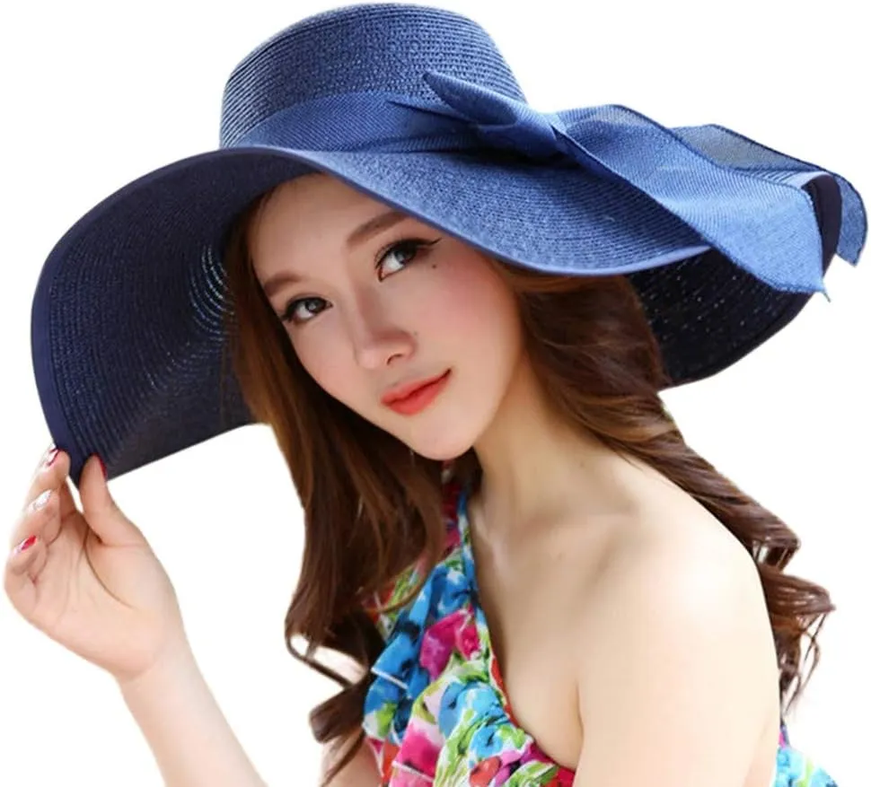 Women Big Brim Straw Hat Sun Floppy Wide Brim Hats New Bowknot Breathable Vintage Fashion Folding Beach caps Gym Clothing