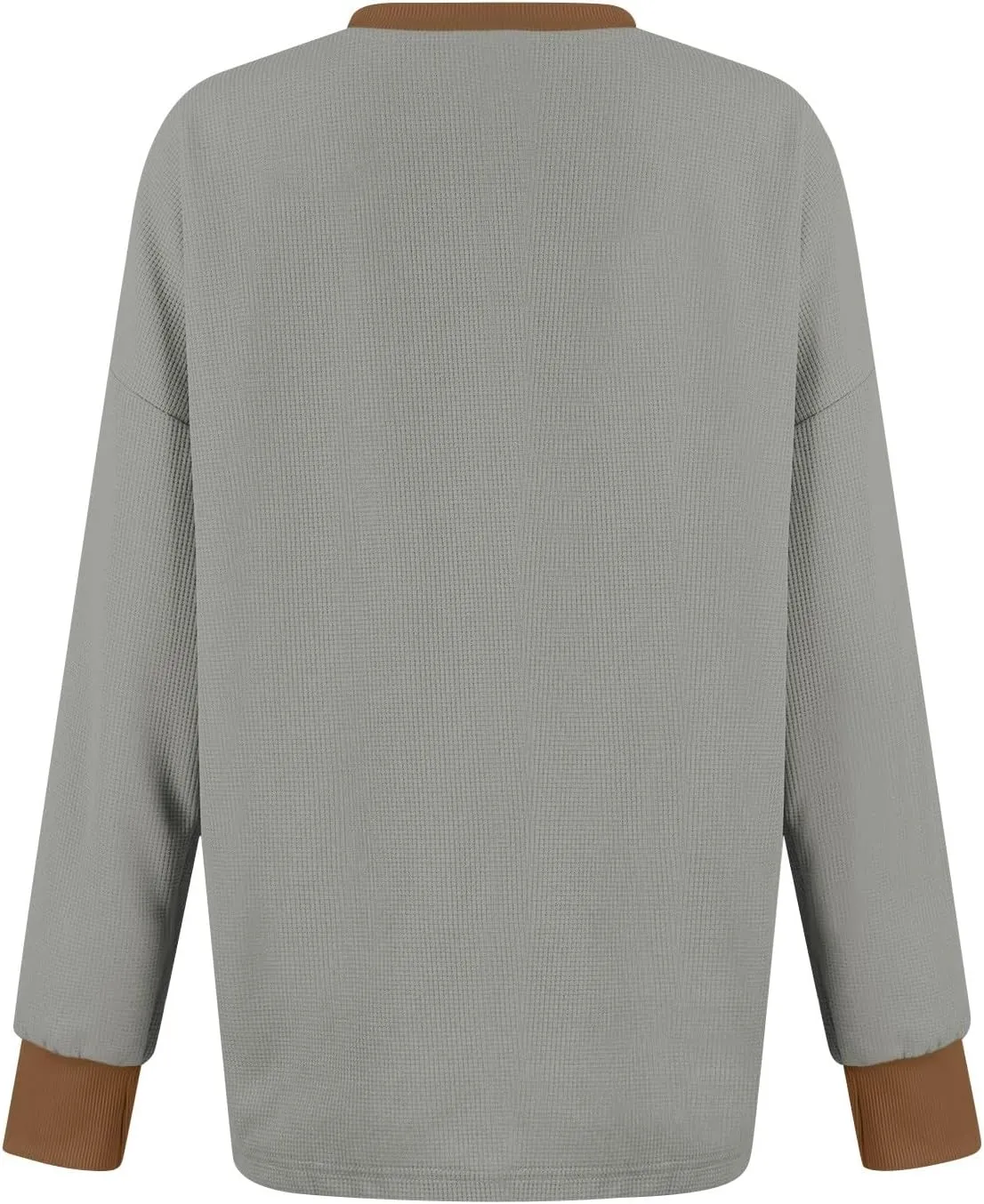 Women Oversized Sweatshirt Casual Long Sleeve Crewneck Waffle Knit Tops Trendy Loose Fall Tops Color Block Pullover