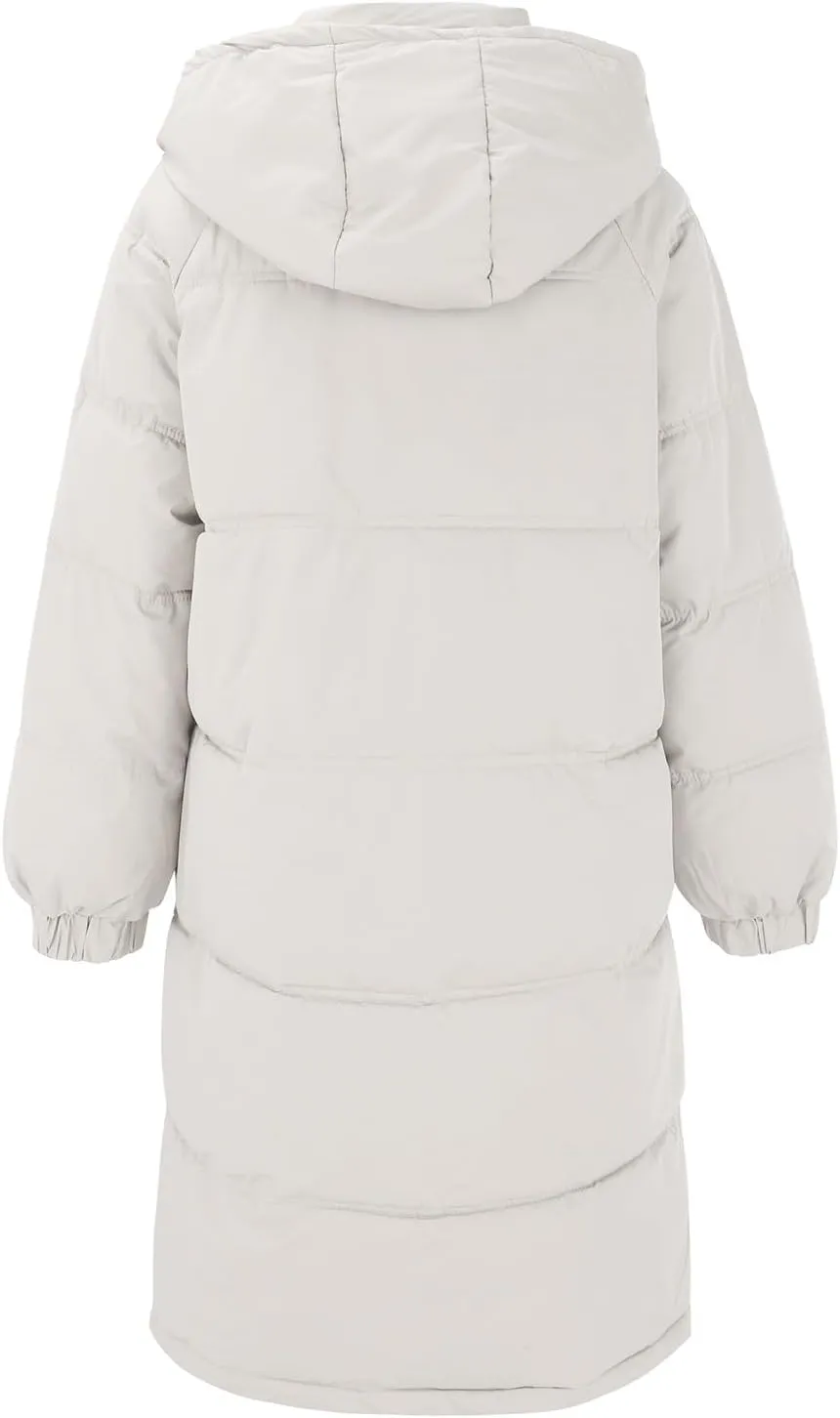 Women Puffer Jacket Cotton Clothes Solid Color Length Loose Jacket Hooded Windproof Comfortable Warm Down Cotton