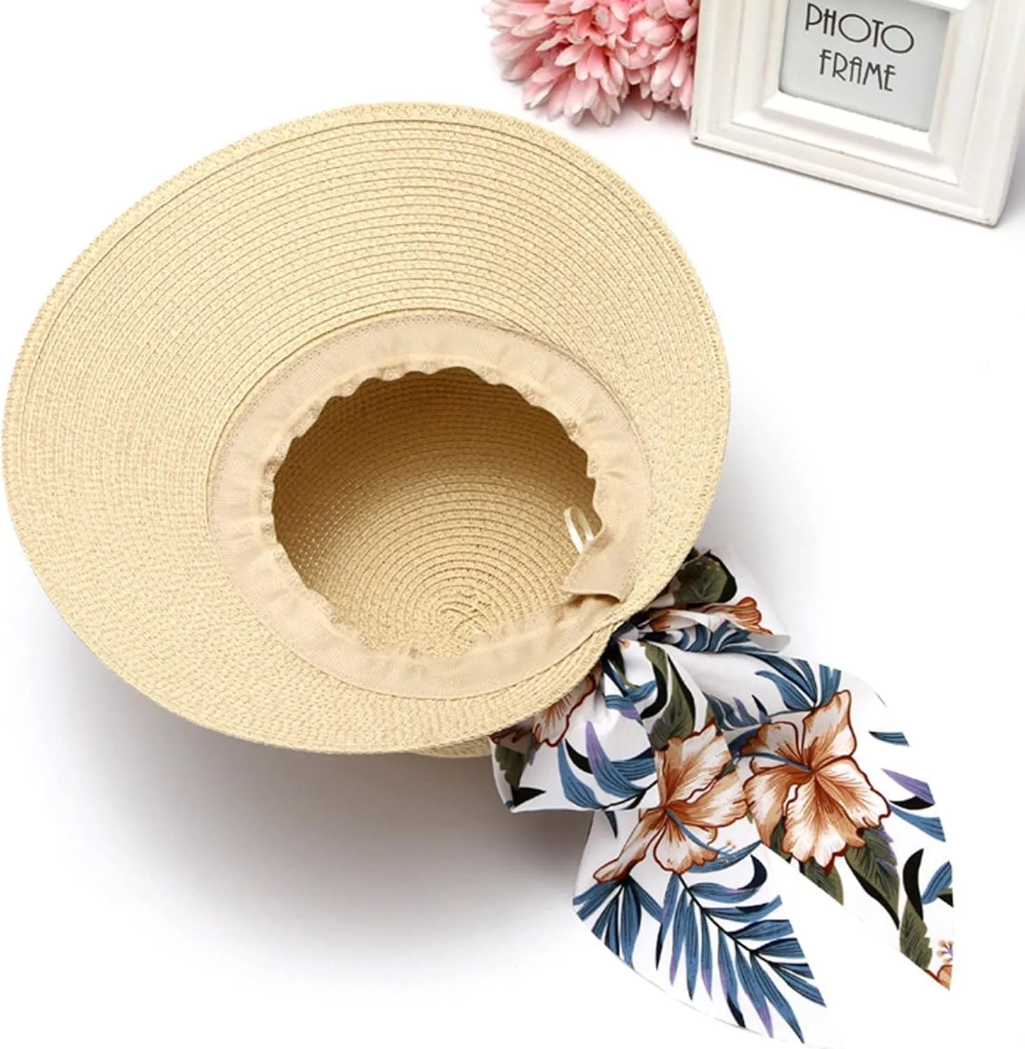 Women Wide Brim Sun Hat Straw Summer Hat Big Floppy Foldable Roll up Cap Beach Sun Hat UPF 50 