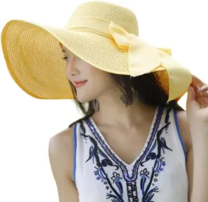 Women Wide Brim Sun Hat Straw Summer Hat Big Floppy Foldable Roll up Cap Beach Sun Hat UPF 50 