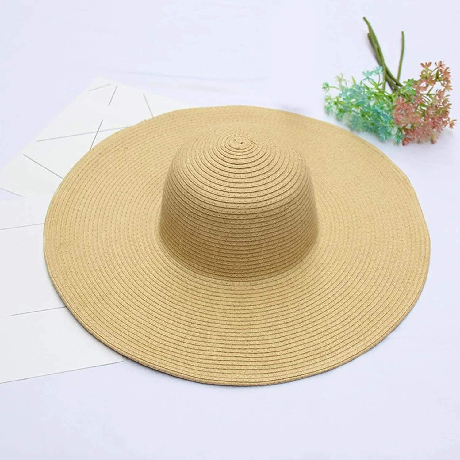 Women Wide Brim Sun Hat Straw Summer Hat Big Floppy Foldable Roll up Cap Beach Sun Hat UPF 50 