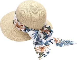 Women Wide Brim Sun Hat Straw Summer Hat Big Floppy Foldable Roll up Cap Beach Sun Hat UPF 50 
