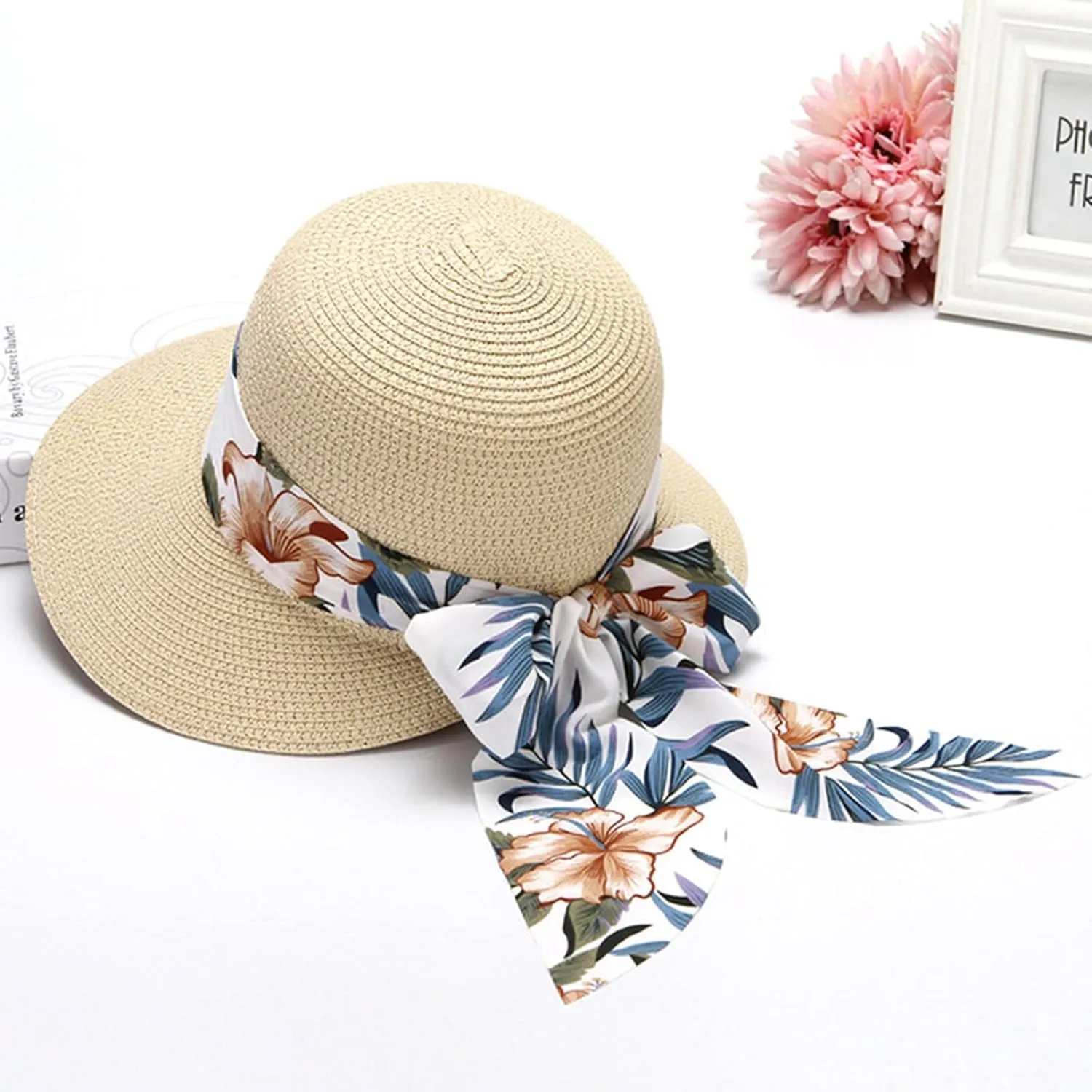 Women Wide Brim Sun Hat Straw Summer Hat Big Floppy Foldable Roll up Cap Beach Sun Hat UPF 50 