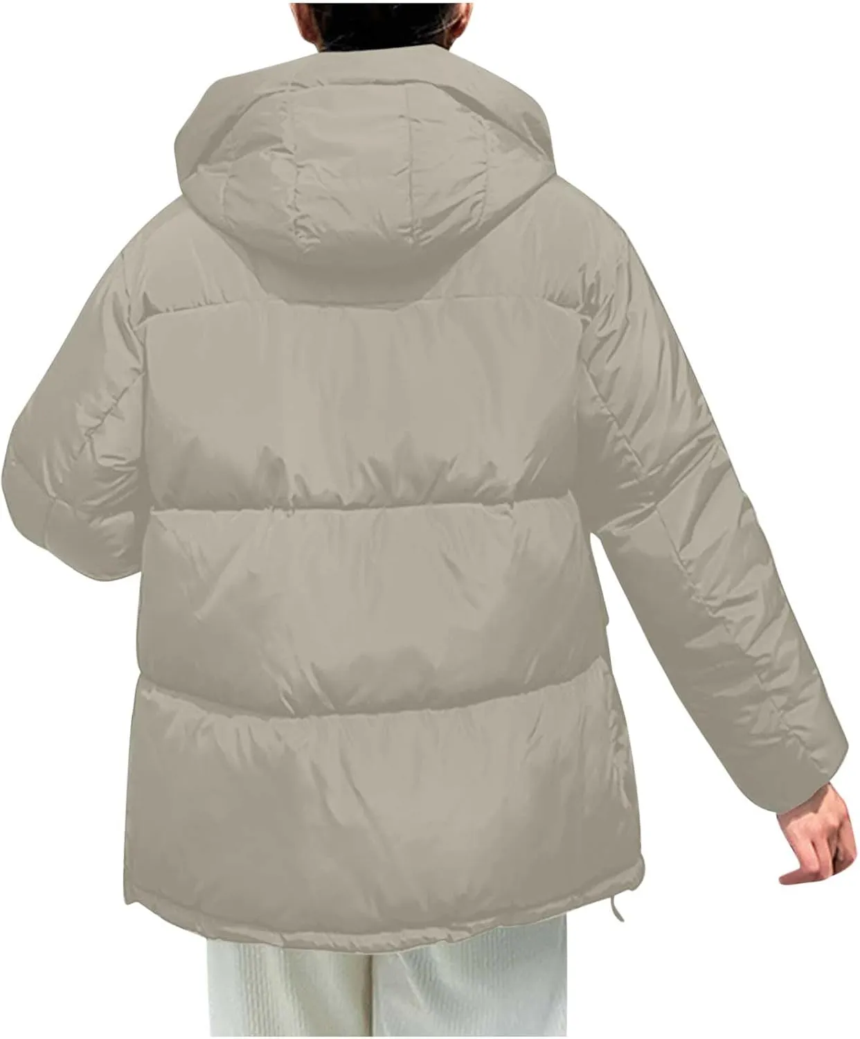 Women Winter Jacket Loose Hooded Puffer Down Long Sleeve Solid Color Casual Down Jacket Warm Lightweight Quilted Coat