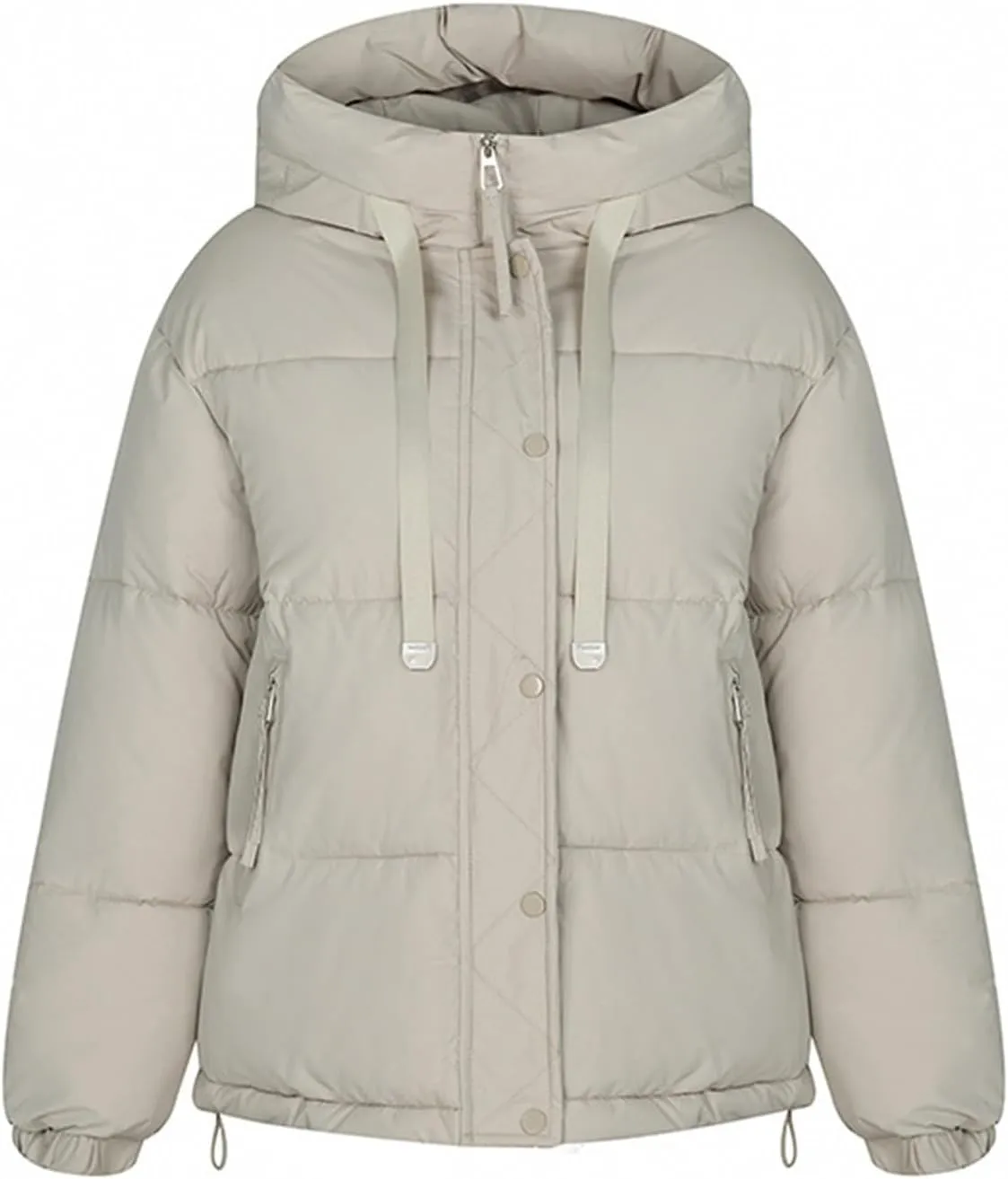 Women Winter Jacket Loose Hooded Puffer Down Long Sleeve Solid Color Casual Down Jacket Warm Lightweight Quilted Coat