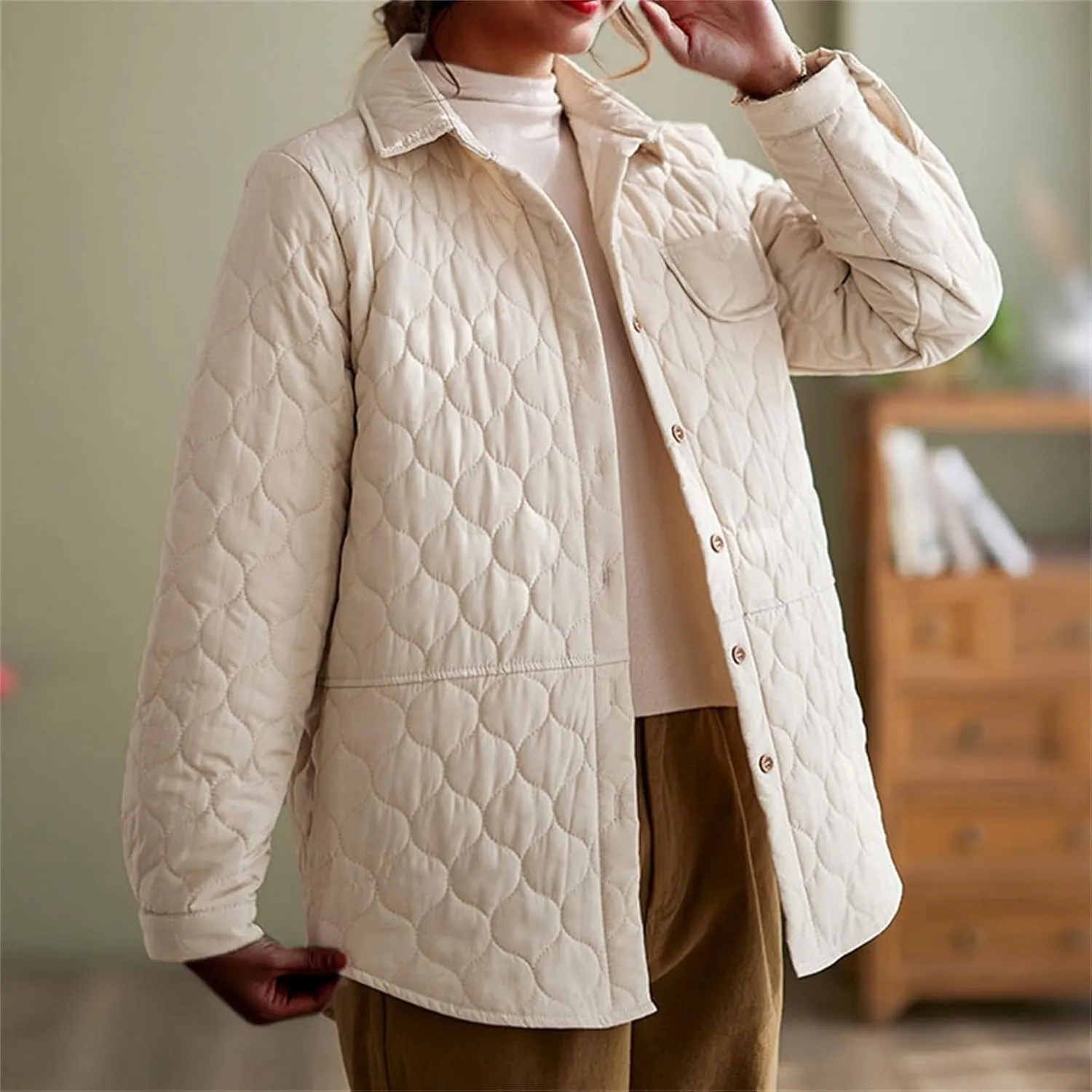 Womens Coats Winter Fashion Full Zip Puffer Jackets Oversized Long Sleeve Packable Down Outwear With Pocket