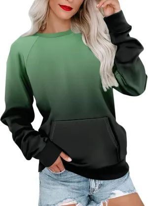 Womens Crewneck Sweatshirts Baggy Raglan Pullover Tops Lightweight Comfy Preppy Sweatshirt Fall Clothes with Pockets