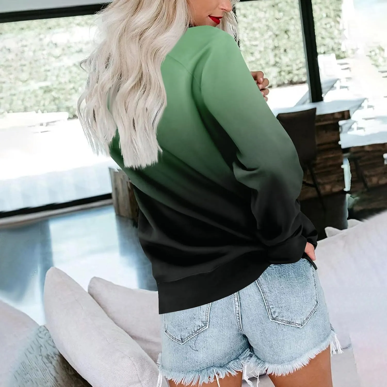 Womens Crewneck Sweatshirts Baggy Raglan Pullover Tops Lightweight Comfy Preppy Sweatshirt Fall Clothes with Pockets