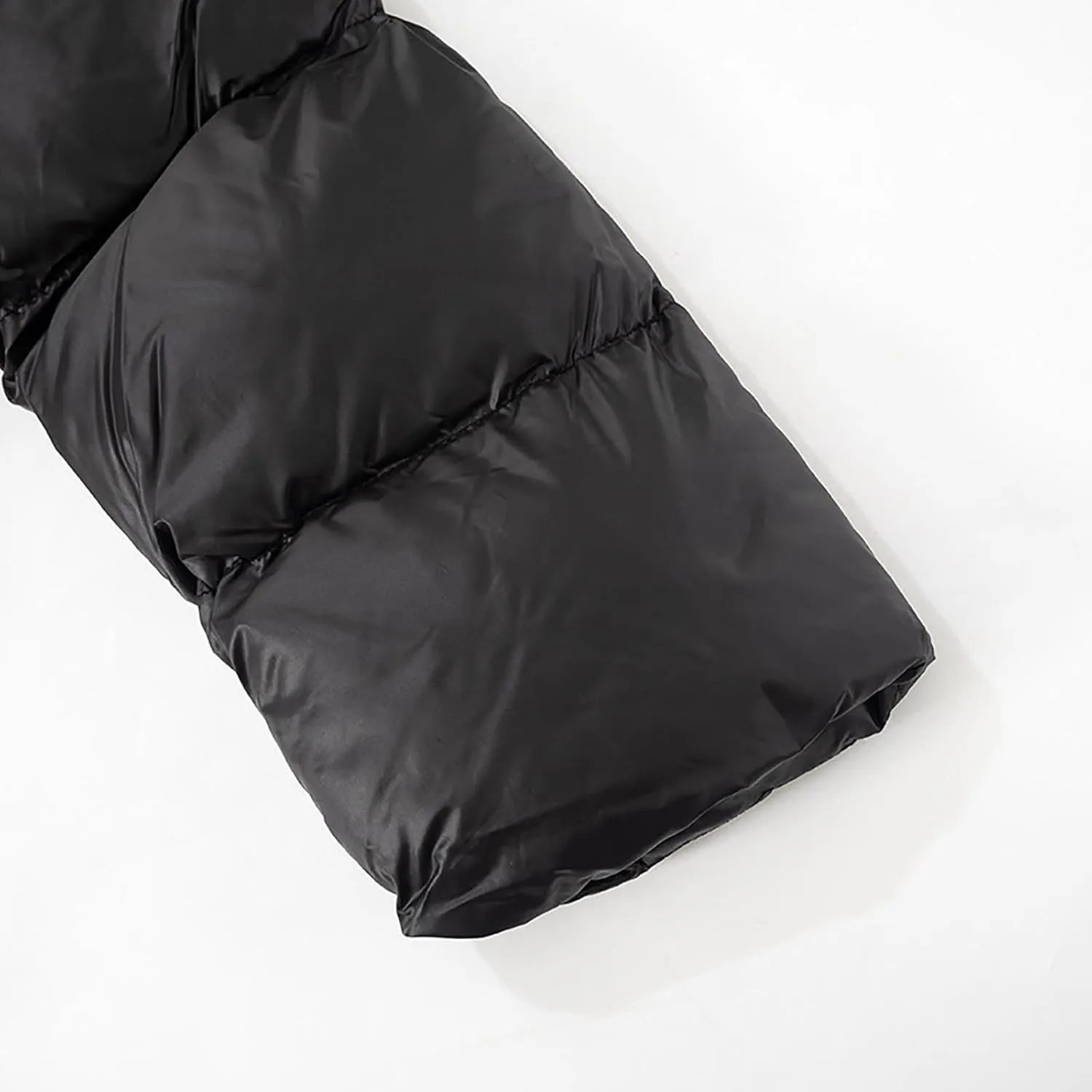 Womens Cropped Puffer Jackets Winter Snap Neck Long Sleeve Short Down Coat Zip Up Padding Warm Quilted Crop Outerwear