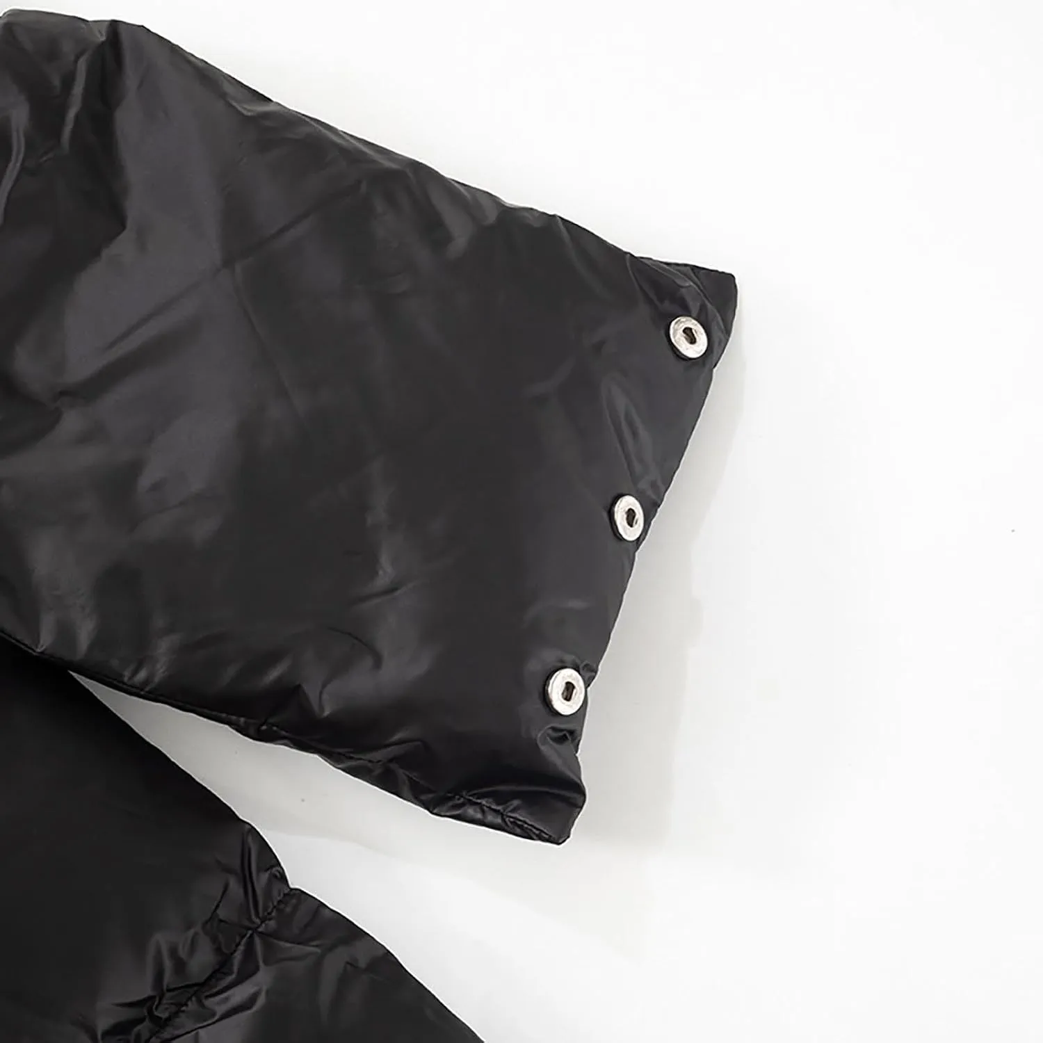 Womens Cropped Puffer Jackets Winter Snap Neck Long Sleeve Short Down Coat Zip Up Padding Warm Quilted Crop Outerwear
