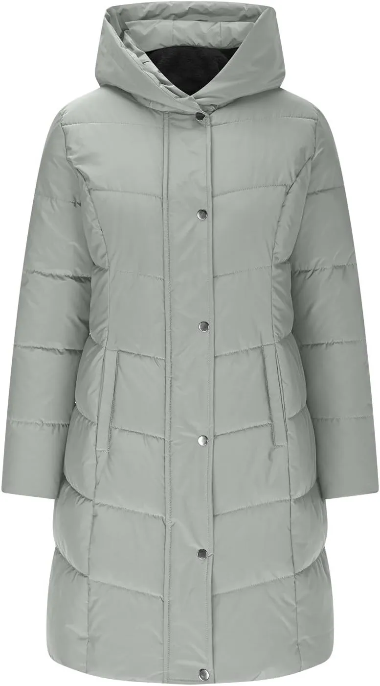 Women's Down Jacket Winter Puffer Jackets Sherpa Fleece Lined Warm Coats Lightweight Hood Outerwear with Pockets