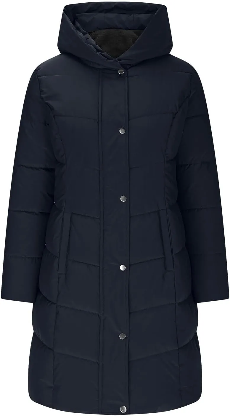 Women's Down Jacket Winter Puffer Jackets Sherpa Fleece Lined Warm Coats Lightweight Hood Outerwear with Pockets