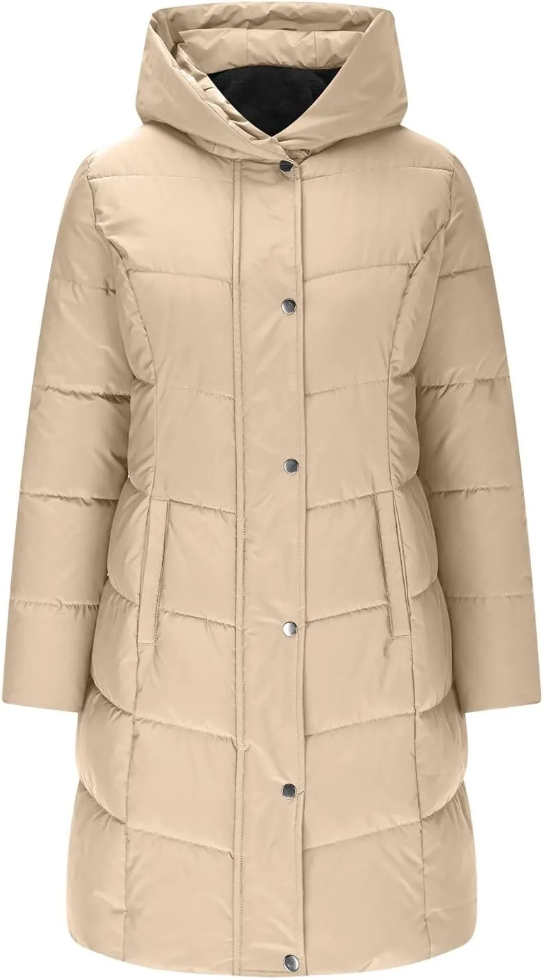 Women's Down Jacket Winter Puffer Jackets Sherpa Fleece Lined Warm Coats Lightweight Hood Outerwear with Pockets