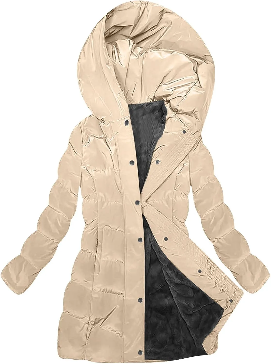 Women's Down Jacket Winter Puffer Jackets Sherpa Fleece Lined Warm Coats Lightweight Hood Outerwear with Pockets