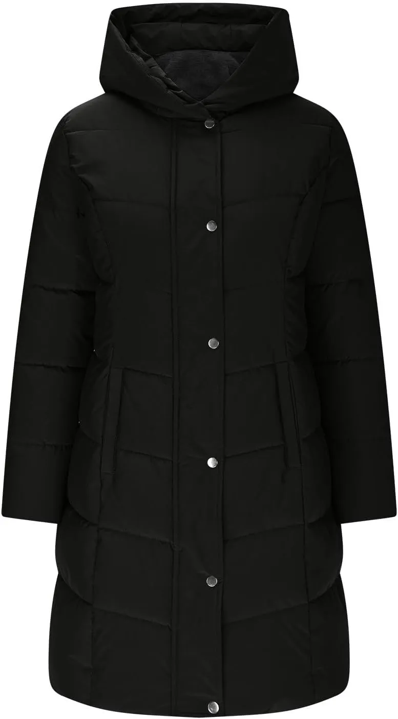 Women's Down Jacket Winter Puffer Jackets Sherpa Fleece Lined Warm Coats Lightweight Hood Outerwear with Pockets