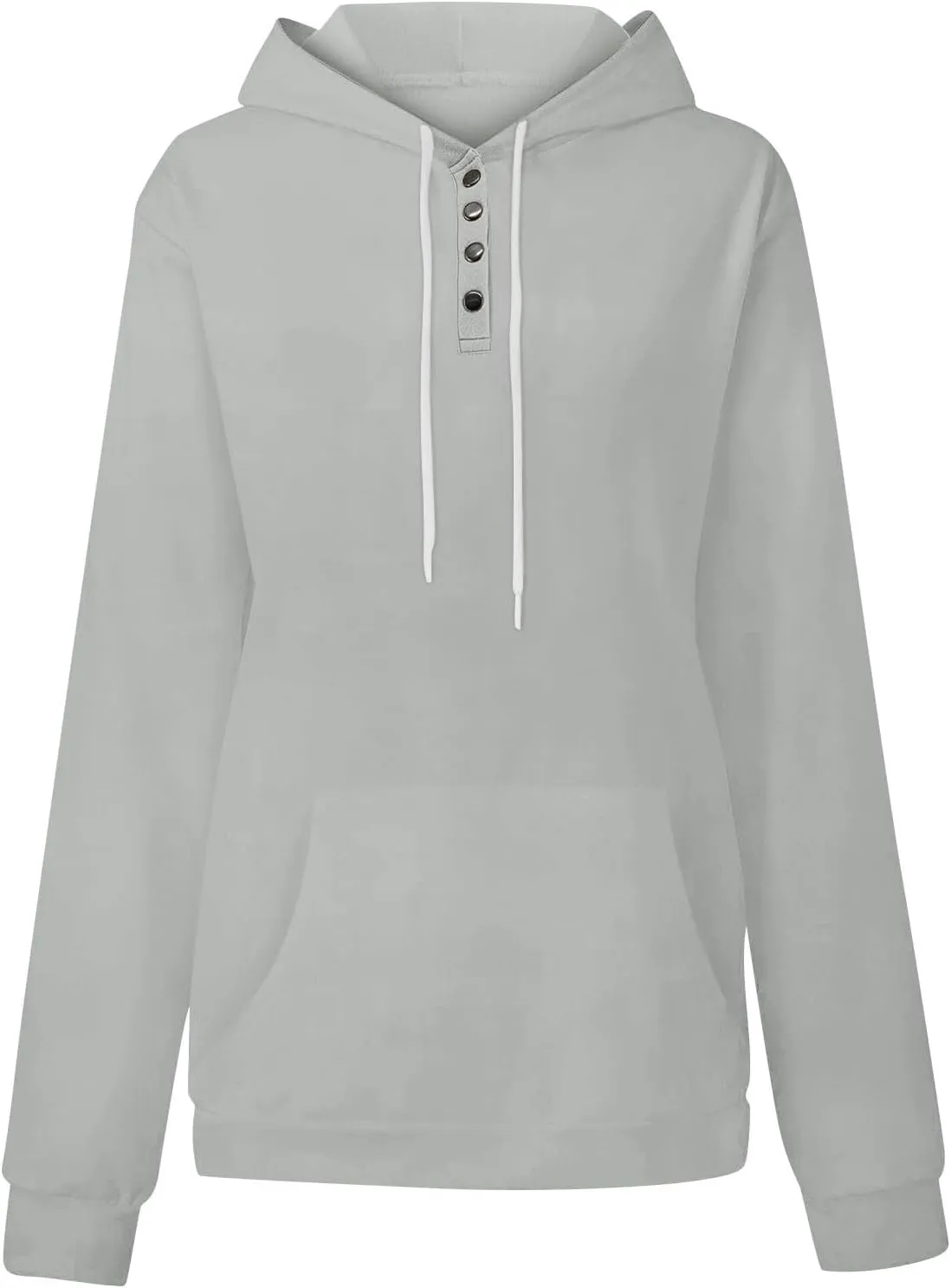 Womens Fleece Button Oversized Sweatshirt Drawstring Lightweight Baggy Hoodie Drop Shoulder Hooded Pullover w/Pockets