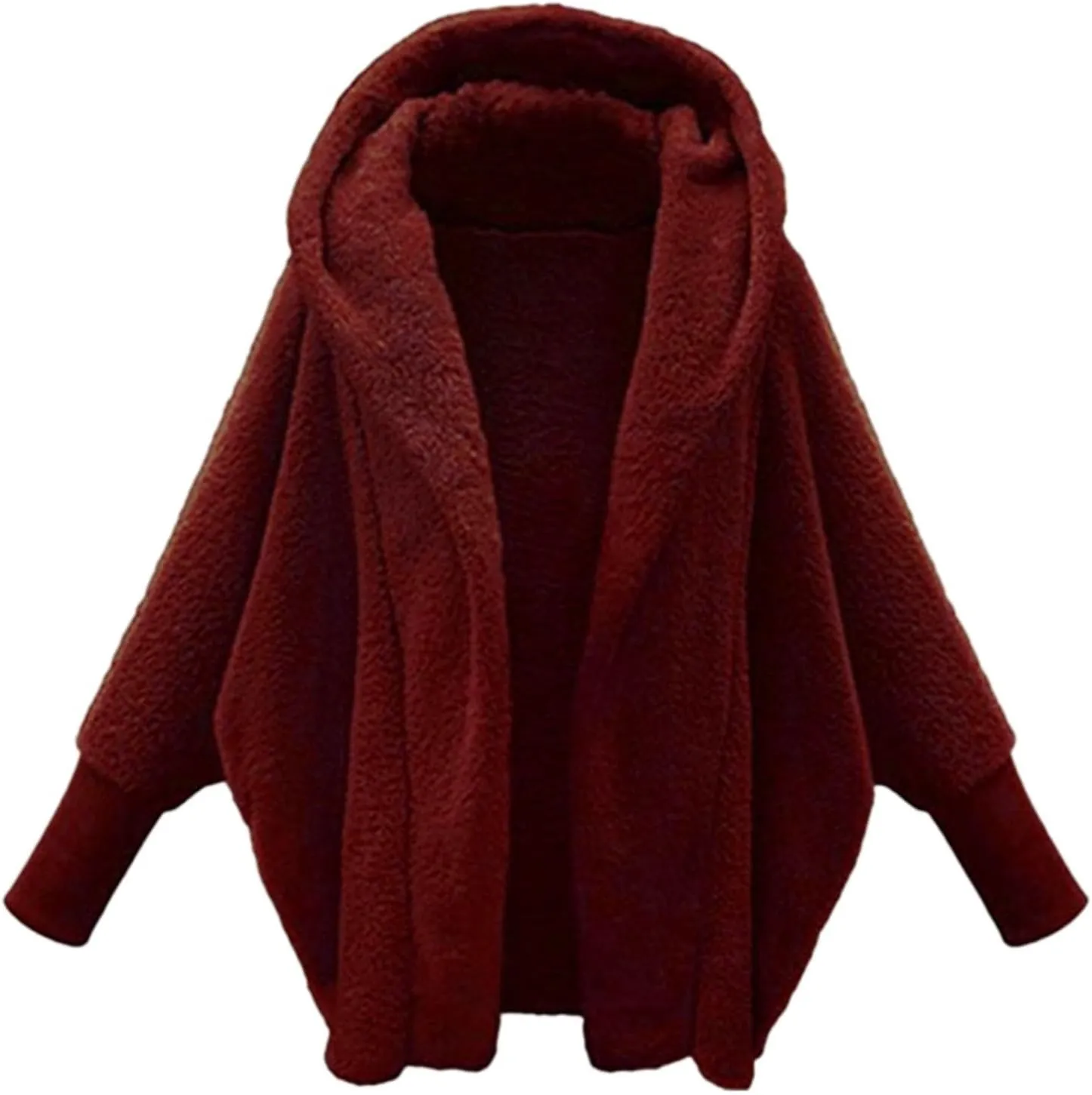 Womens Fleece Jackets Winter Warm Wool Cardigan Sherpa Lined Jacket Long Sleeve Solid Color Hooded Sweater Jacket