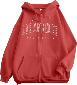Womens Graphic Hoodies Zip Up Comfortable Lightweight Soft Pullover Long Sleeve Plus Size Slogan Letter Print Sweatshirt