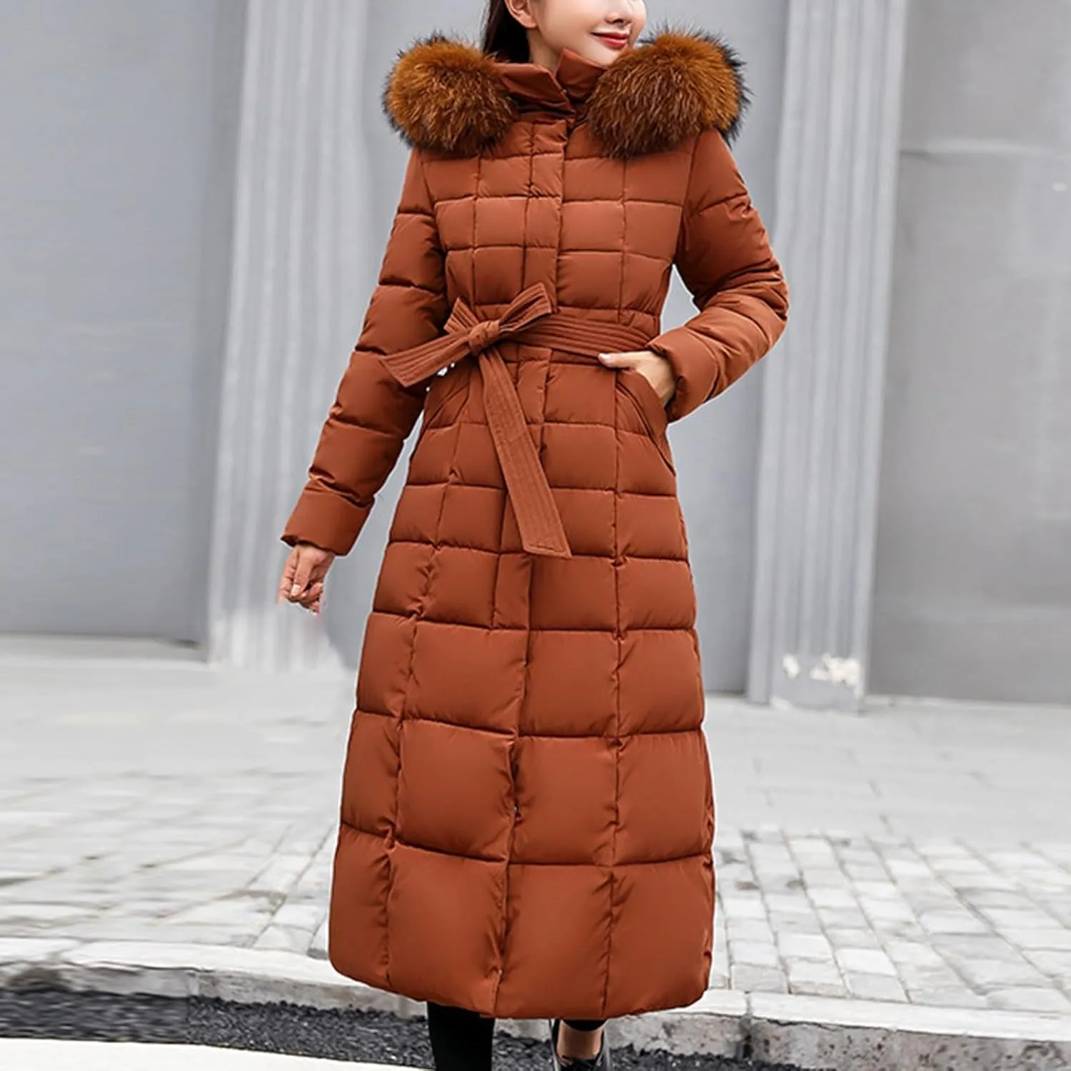 Women's Hooded Puffer Down Coat Long Winter Jacket with Hood Quilted Jacket Ladies Coats Womens Winter