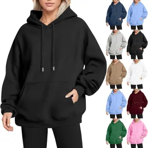 Womens Hoodies Cotton Fleece Drawstring Oversized Sweatshirt Long Sleeve Raglan Cute Sweatshirts Pullover with Pocket