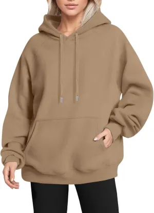 Womens Hoodies Cotton Fleece Drawstring Oversized Sweatshirt Long Sleeve Raglan Cute Sweatshirts Pullover with Pocket