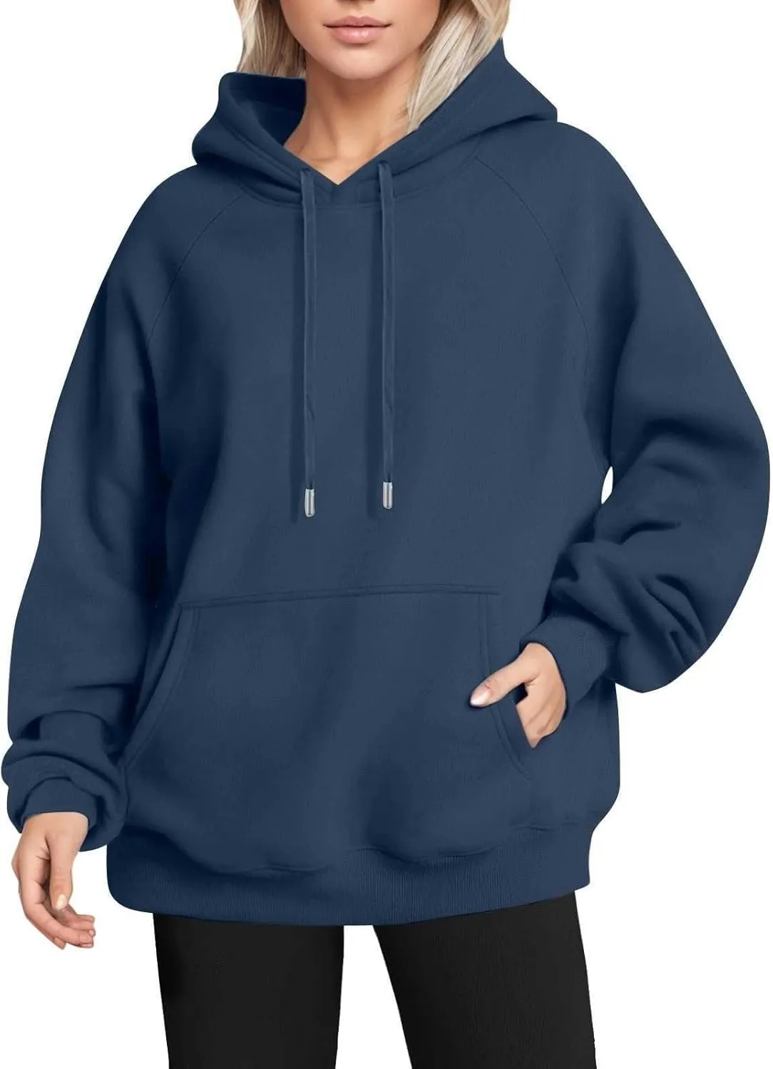 Womens Hoodies Cotton Fleece Drawstring Oversized Sweatshirt Long Sleeve Raglan Cute Sweatshirts Pullover with Pocket