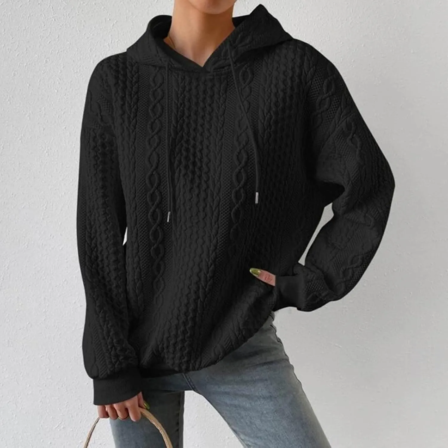 Womens Hoodies Fall Winter Waffle Knit Drawstring Casual Sweatshirts Fashion Sweaters Pullover