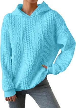 Womens Hoodies Fall Winter Waffle Knit Drawstring Casual Sweatshirts Fashion Sweaters Pullover