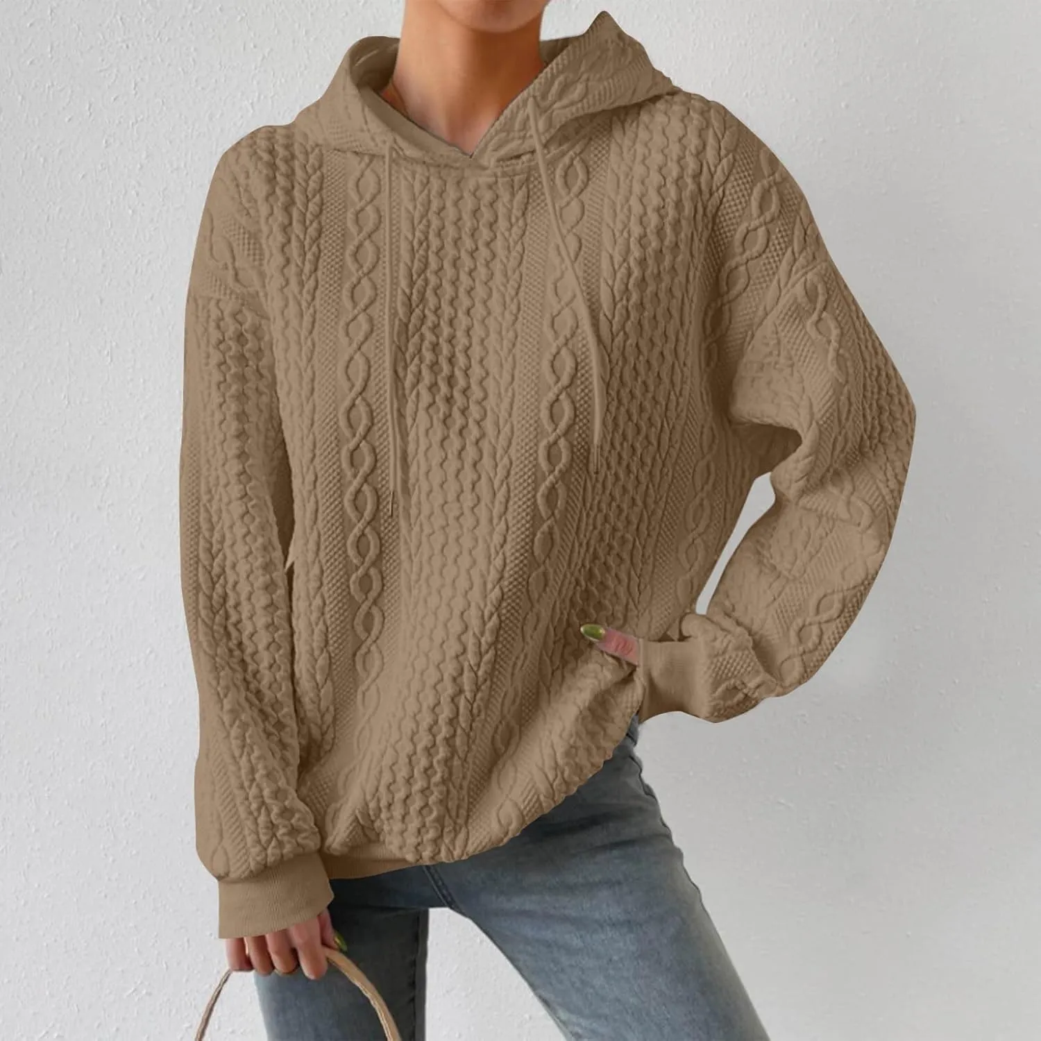 Womens Hoodies Fall Winter Waffle Knit Drawstring Casual Sweatshirts Fashion Sweaters Pullover