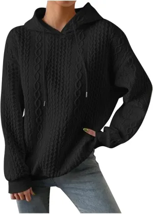 Womens Hoodies Fall Winter Waffle Knit Drawstring Casual Sweatshirts Fashion Sweaters Pullover