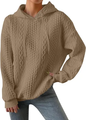 Womens Hoodies Fall Winter Waffle Knit Drawstring Casual Sweatshirts Fashion Sweaters Pullover
