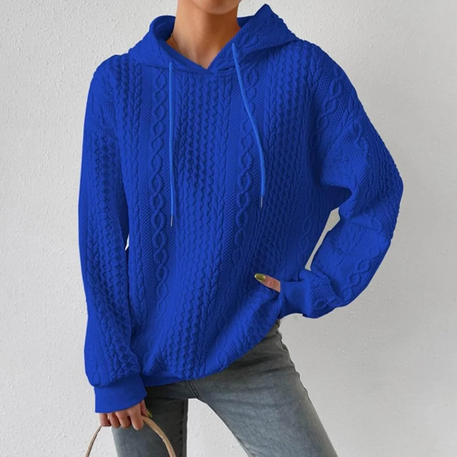 Womens Hoodies Fall Winter Waffle Knit Drawstring Casual Sweatshirts Fashion Sweaters Pullover