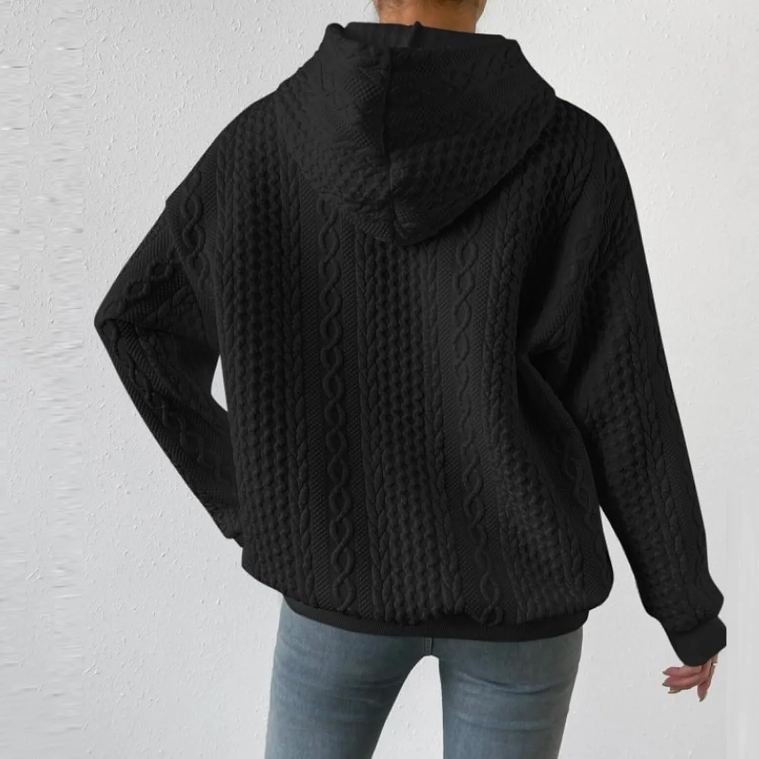 Womens Hoodies Fall Winter Waffle Knit Drawstring Casual Sweatshirts Fashion Sweaters Pullover