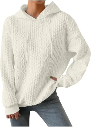 Womens Hoodies Fall Winter Waffle Knit Drawstring Casual Sweatshirts Fashion Sweaters Pullover