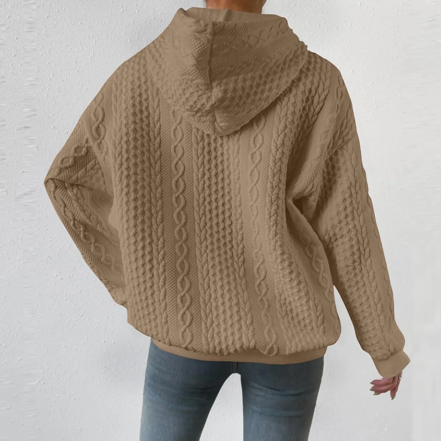 Womens Hoodies Fall Winter Waffle Knit Drawstring Casual Sweatshirts Fashion Sweaters Pullover