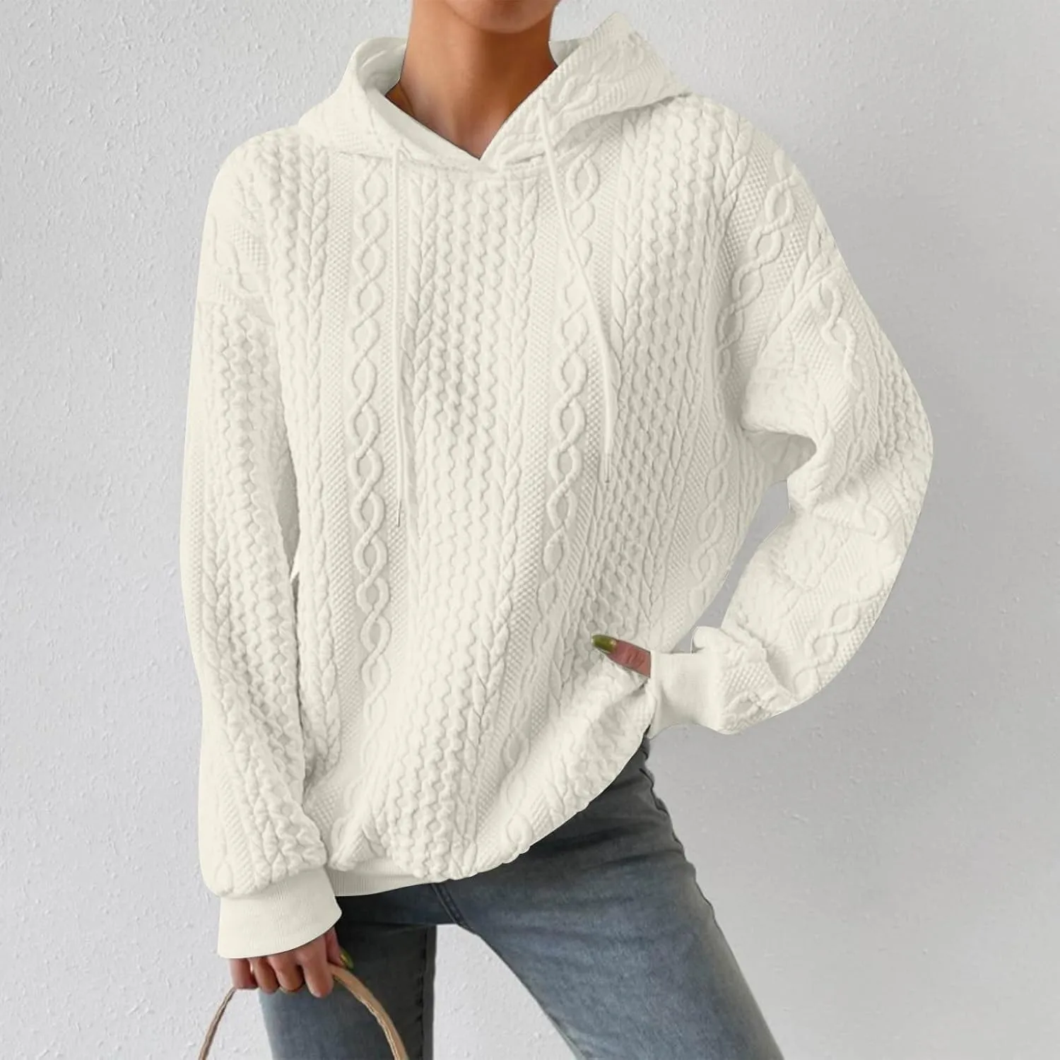 Womens Hoodies Fall Winter Waffle Knit Drawstring Casual Sweatshirts Fashion Sweaters Pullover