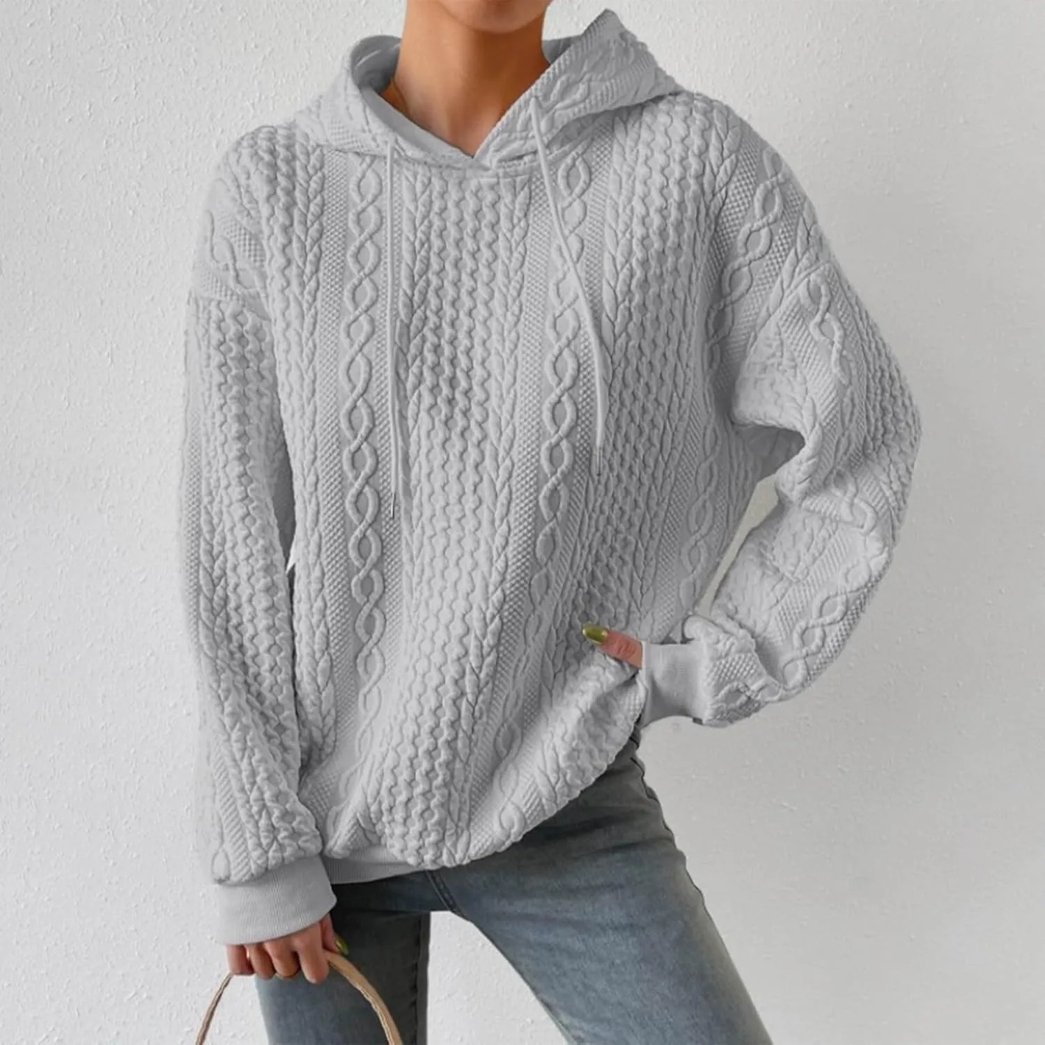 Womens Hoodies Fall Winter Waffle Knit Drawstring Casual Sweatshirts Fashion Sweaters Pullover