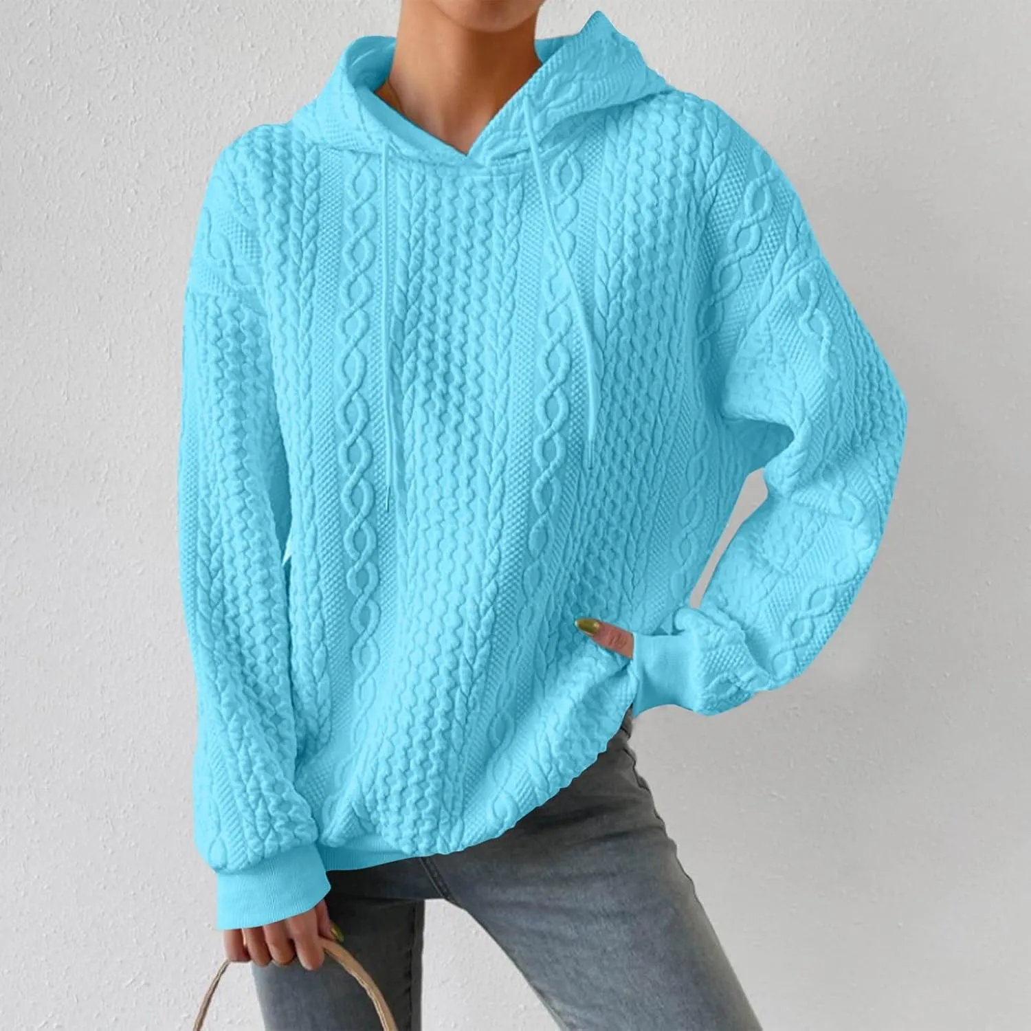 Womens Hoodies Fall Winter Waffle Knit Drawstring Casual Sweatshirts Fashion Sweaters Pullover