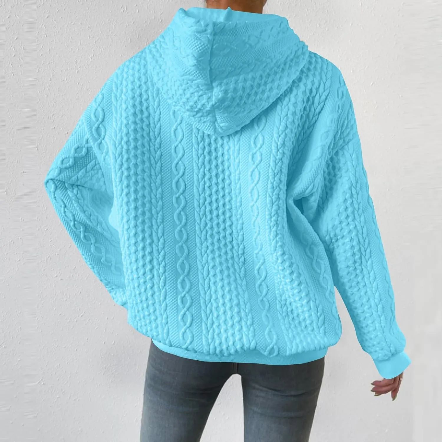 Womens Hoodies Fall Winter Waffle Knit Drawstring Casual Sweatshirts Fashion Sweaters Pullover