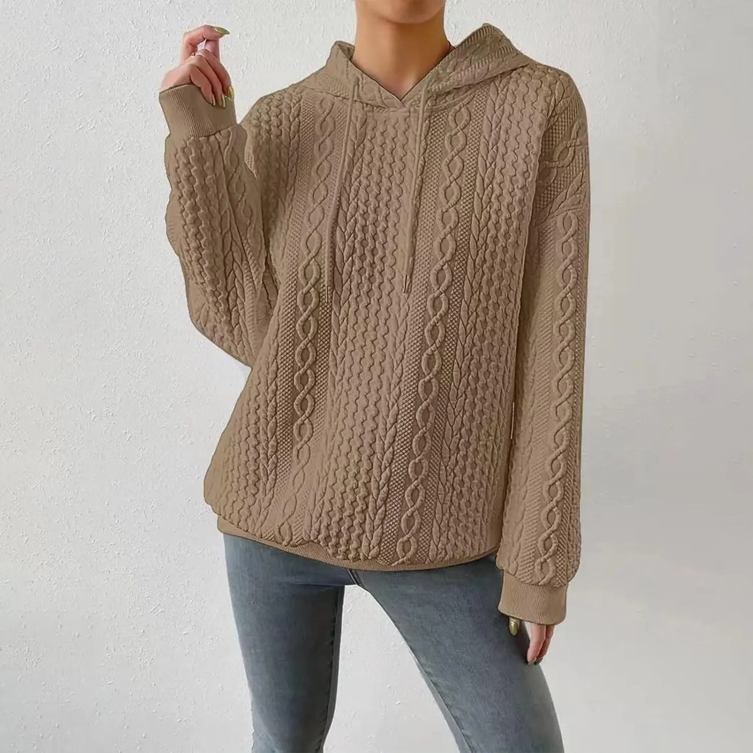 Womens Hoodies Fall Winter Waffle Knit Drawstring Casual Sweatshirts Fashion Sweaters Pullover