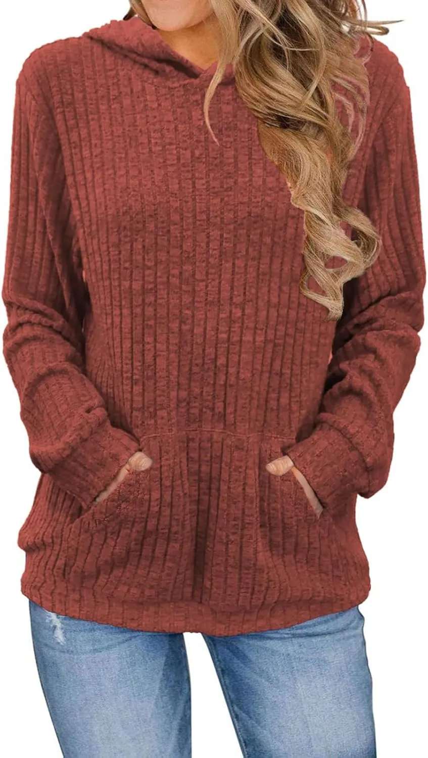 Womens Hoodies Pullover Fashion Sweaters Loose Lightweight Long Sleeve Tops Casual Sweatshirt with Kangaroo Pocket