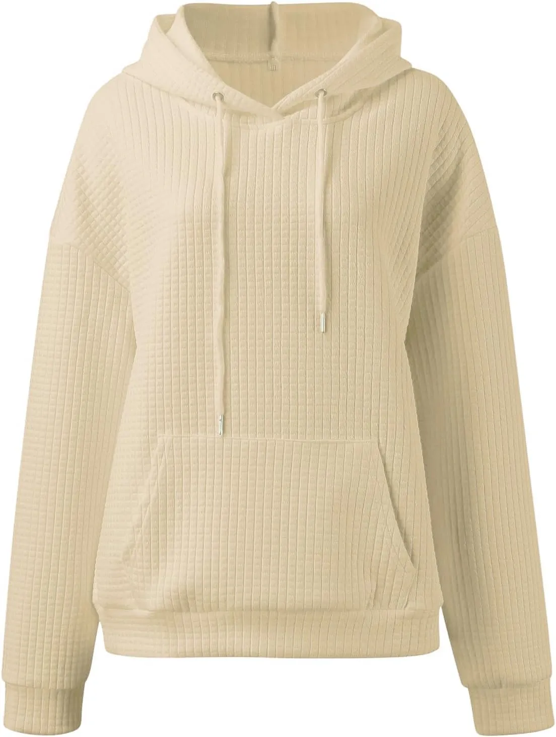Womens Hoodies Waffle Knit Pullover Tops Loose Hoodie Casual Long Sleeve Drawstring Sweatshirt with Kangaroo Pocket