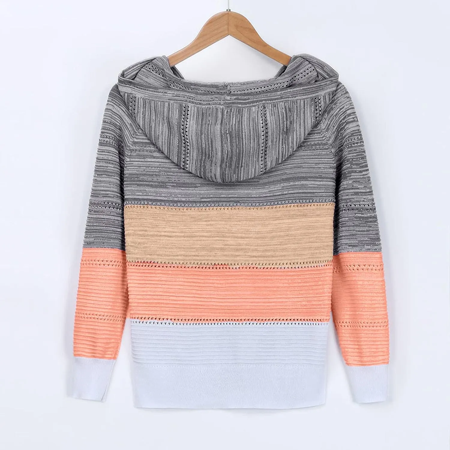 Womens Lightweight Color Block Hooded Sweaters Drawstring Hoodies Pullover Sweatshirts Long Sleeve Zip Up Hoodies