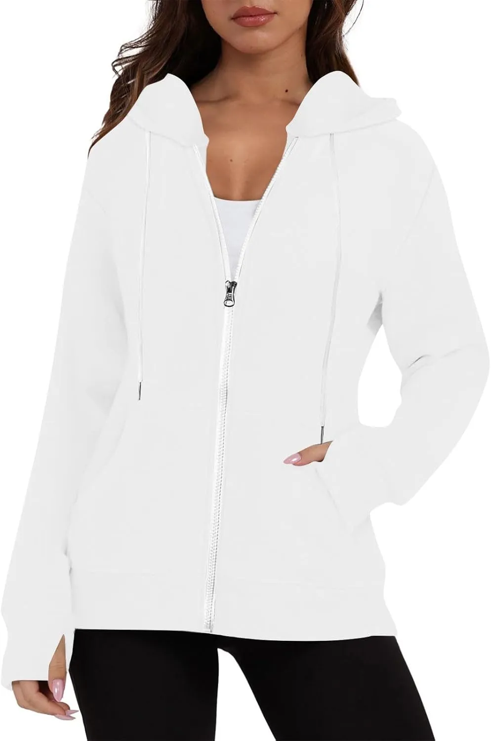 Women's Lightweight Hoodies with Thumb Holes Full Zip Up Long Sleeve Jacket 2024 Hooded Fall Outfits with Pockets